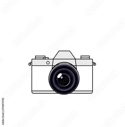 Camera's Eye: An intricately detailed, minimalist line drawing of a classic camera, capturing its elegant form and essential components.