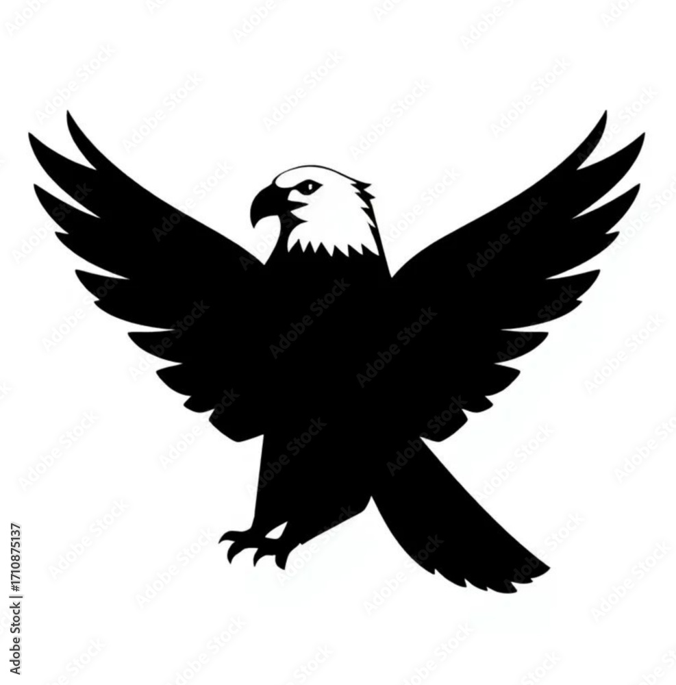 Fototapeta premium Majestic Eagle Silhouette: A powerful eagle, depicted in striking silhouette with outstretched wings, embodies freedom and strength, a timeless symbol.