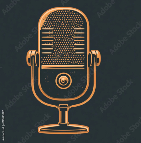 Golden Microphone: A vintage golden microphone is showcased, an emblem of media, voice and broadcasting against a contrasting backdrop.