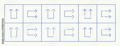Arrow icon set. Different direction arrows, direction, navigation, way-finding, forward, upward, crossroad, turn right and more.