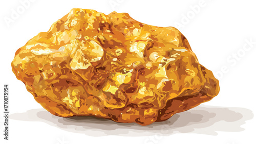 Shiny Gold Nugget Isolated on White Background - Vector Illustration