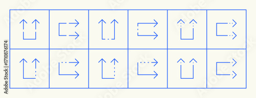 Arrow icon set. Different direction arrows, direction, navigation, way-finding, forward, upward, crossroad, turn right and more.