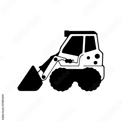 Construction vehicle working on a project at a building site during the day in a busy urban area