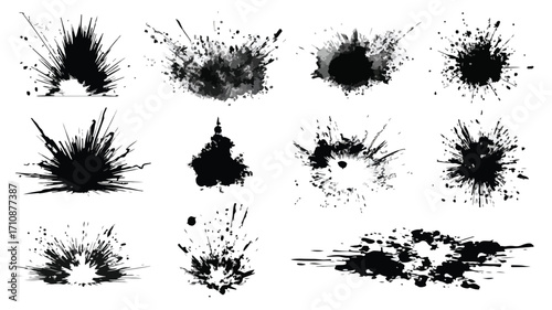 Professional Grunge Black and White Explosion Silhouette Set for Graphic Design