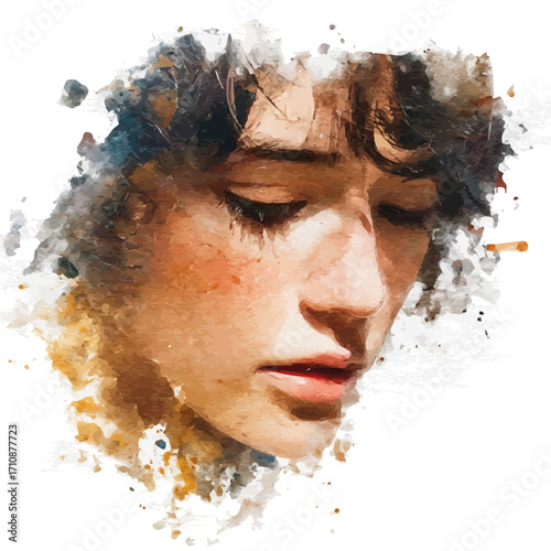 Digital Translator, watercolor painting, vector illustration, isolated on a white background.