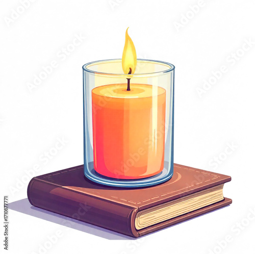 burning candle on a book background