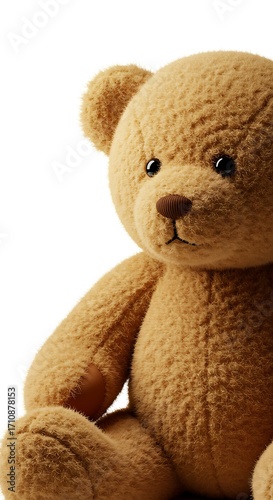 Adorable fluffy teddy bear close-up, offering comfort and playful charm for childhood memories and cozy scenes.