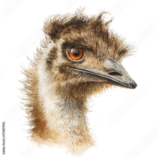 A watercolor painting of Emu, vector illustration on white background.
