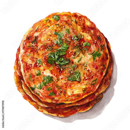 Kimchi Pancake, watercolor painting, vector illustration, isolated on a white background.