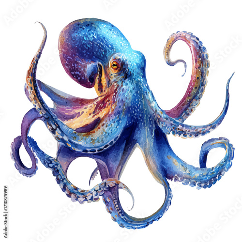 Kraken in watercolor style, vector illustration, isolated on white background.