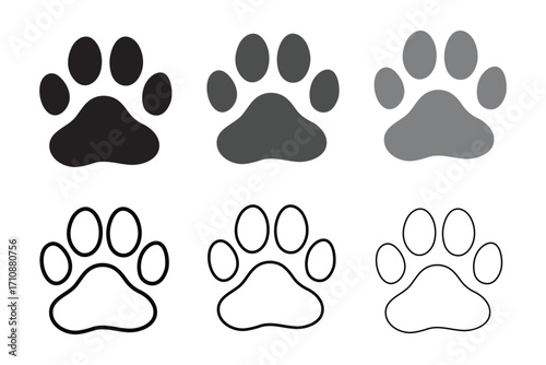 Paw vector foot trail print of cat. Dog, pattern animal tracks isolated on white background, backgrounds, vector icon Illustration