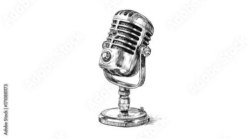 Vintage Microphone Hand Drawn Modern Illustration for Creative Projects