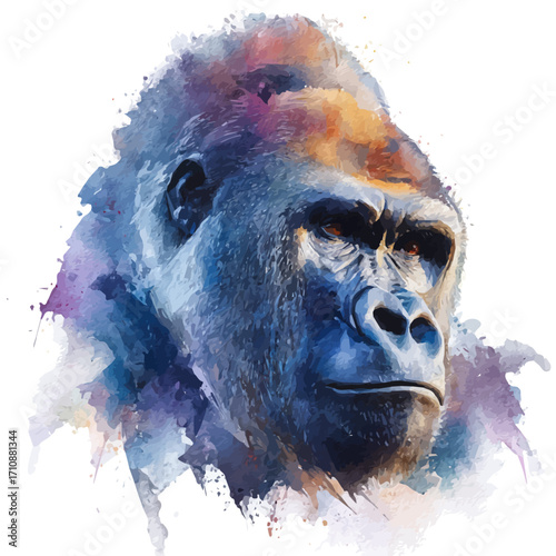 Gorilla, watercolor painting, vector illustration, isolated on a white background.