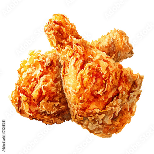Watercolor vector illustration of Fried Chicken, isolated on white background.