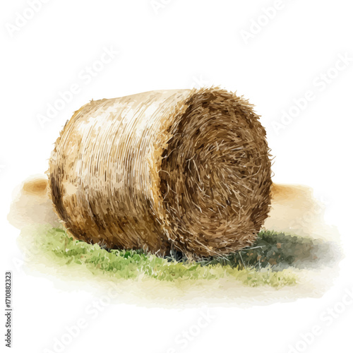 Hay Bale in watercolor style, vector illustration, isolated on white background.