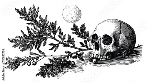 Engraved Hemlock Occult Botanical Poison Etching for Design Projects