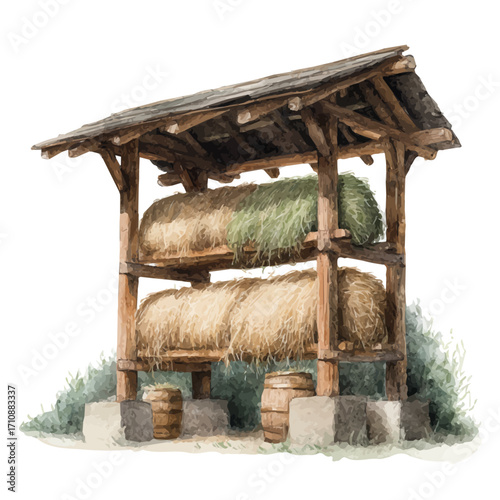 A watercolor painting of Fodder Storage, vector illustration on white background.