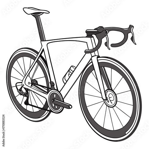 Modern aerodynamic road bicycle illustration with thin spoke wheels and a water bottle on a white background