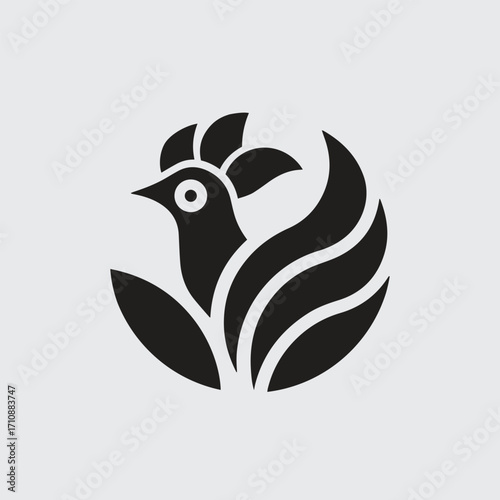 The rooster's head design features bold, characterful details, symbolizing strength, courage, and the uniqueness of the rooster's natural form. Suitable for logos, visual identities, and decorative ar