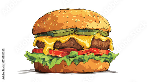 Delicious Gourmet Burger Illustration for Food Lovers and Restaurants