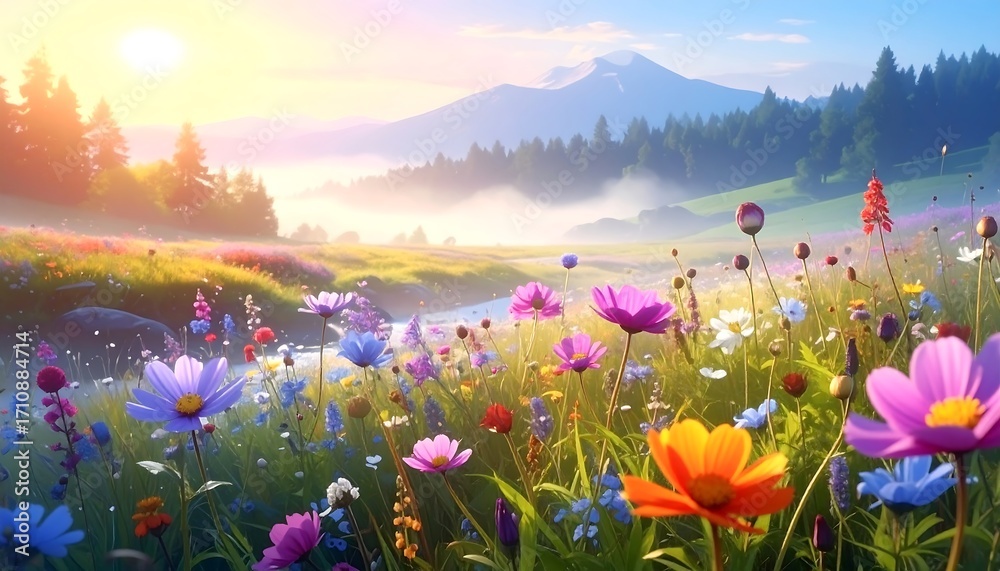Fototapeta premium Vibrant Meadow Bloom at Sunrise