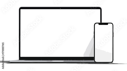 Modern Silver Desktop Mockup with Laptop, Phone, and iPhone Like Design