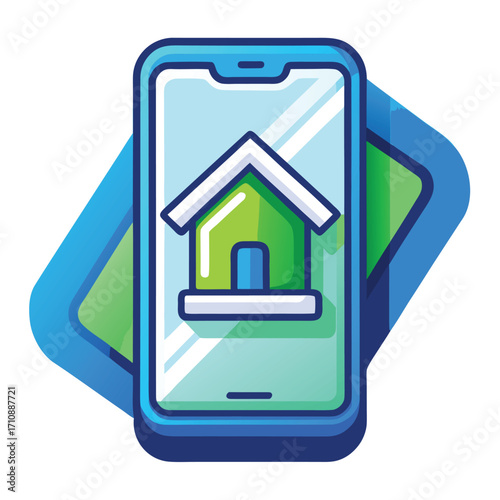 Real Estate Mobile App Colorful EPS Vector Icon with Phone and House Symbol for Property Search and Digital Brokerage, Flat Vector Icon on White Background

