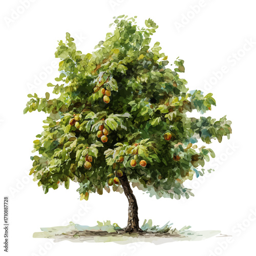 A watercolor painting of Hazelnut Tree, vector illustration on white background.