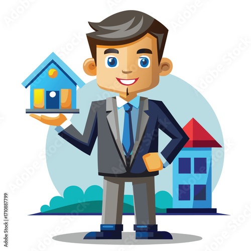 Real Estate Agent Vector Icon with House Symbol for Property Services and Brokerage, Flat Vector Icon on White Background

