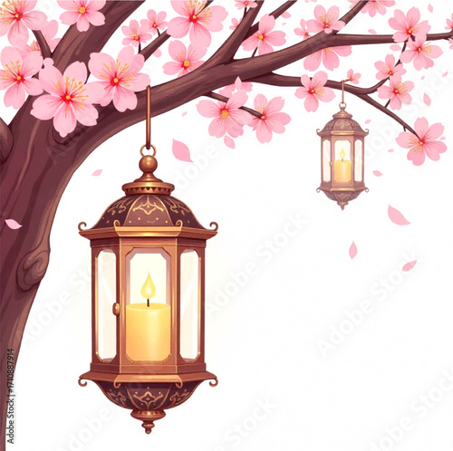 vintage lantern with cherry blossom