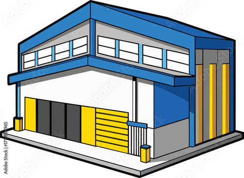 Warehouse Property for Commercial Real Estate and Logistics, Colorful Flat Vector Icon on White Background

