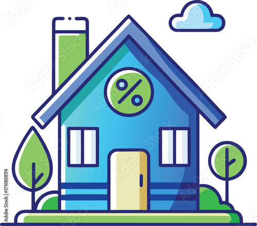 House Outline with Percentage Symbol for Real Estate Analytics and Financial Services, Modern Flat Vector Icon on White Background

