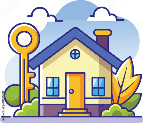 House with Key Real Estate Vector Icon on White Background