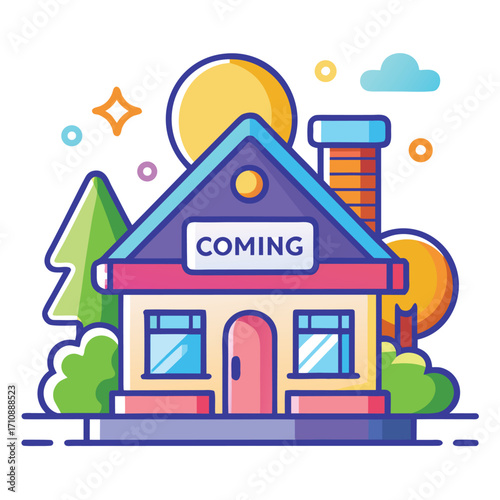 Coming Soon Home Real Estate Colorful Vector Icon on White Background