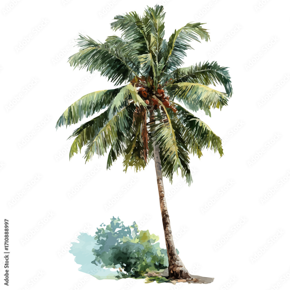 Obraz premium Coconut Tree in watercolor style, vector illustration, isolated on white background.