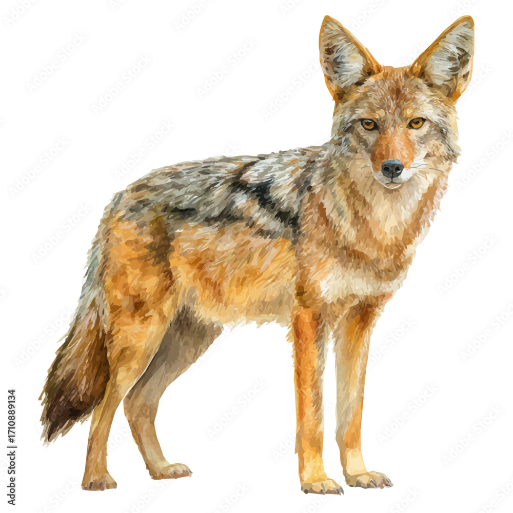 Fototapeta premium Jackal, watercolor painting, vector illustration, isolated on a white background.