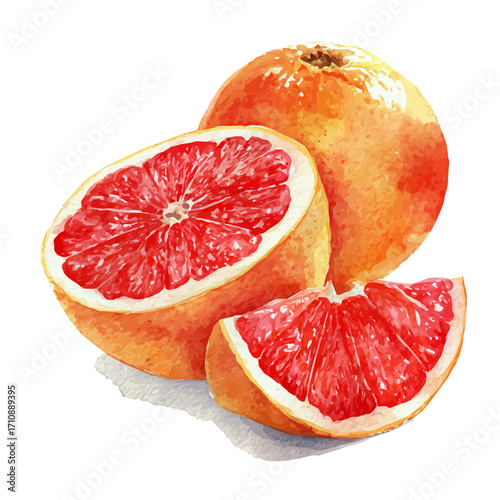 Watercolor vector illustration of Grapefruit, isolated on white background.