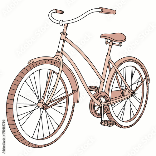 Charming retro bicycle with a curved handlebar and a comfortable seat depicted in a simple line drawing style