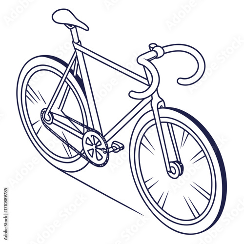 Clean line art illustration of a classic road bicycle with drop handlebars and spoked wheels in motion