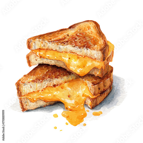 Watercolor vector illustration of Grilled Cheese Sandwich, isolated on white background.