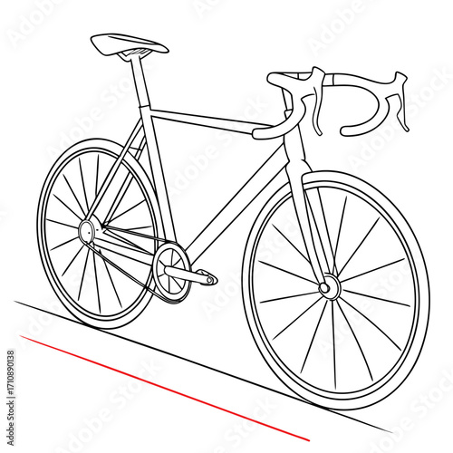 Clean line art illustration of a road bicycle with drop handlebars and thin wheels on a white background