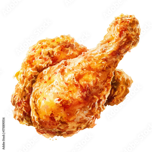 Fried Chicken in watercolor style, vector illustration, isolated on white background.