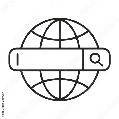 Globe with Search Bar and Magnifying Glass Icon internet online