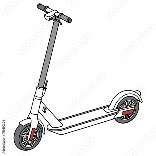 Modern white electric scooter with gray handlebars and black wheels isolated on a white background