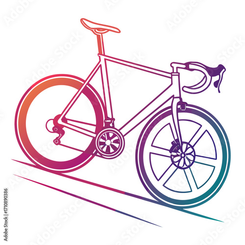 Stylized gradient outline of a modern road bicycle with aerodynamic wheels and handlebars on a white background