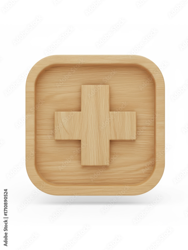 Obraz premium Wooden Medical Cross Icon on White Background