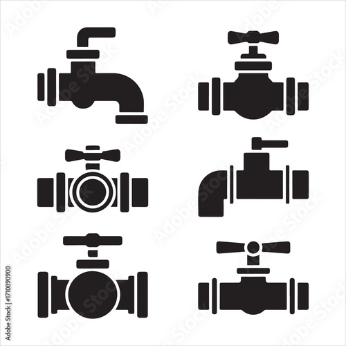 Set of pipes and valves vector illustration with plumbing icons