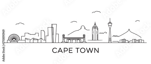 Cape Town Line Art skyline horizontal banner. Cape Town, South africa. Vector template for your design. with white background
