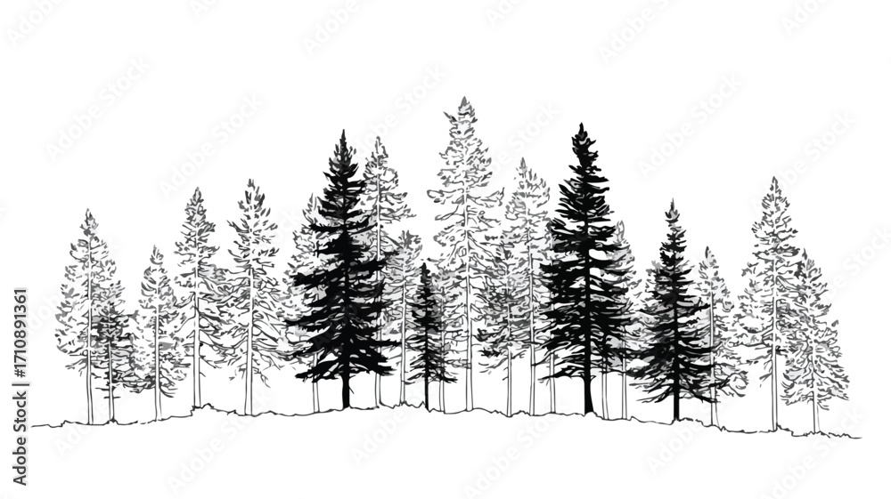 Fototapeta premium Minimalist Pine Tree Forest Illustration