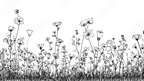 Elegant Minimalist Meadow Landscape with Wildflowers